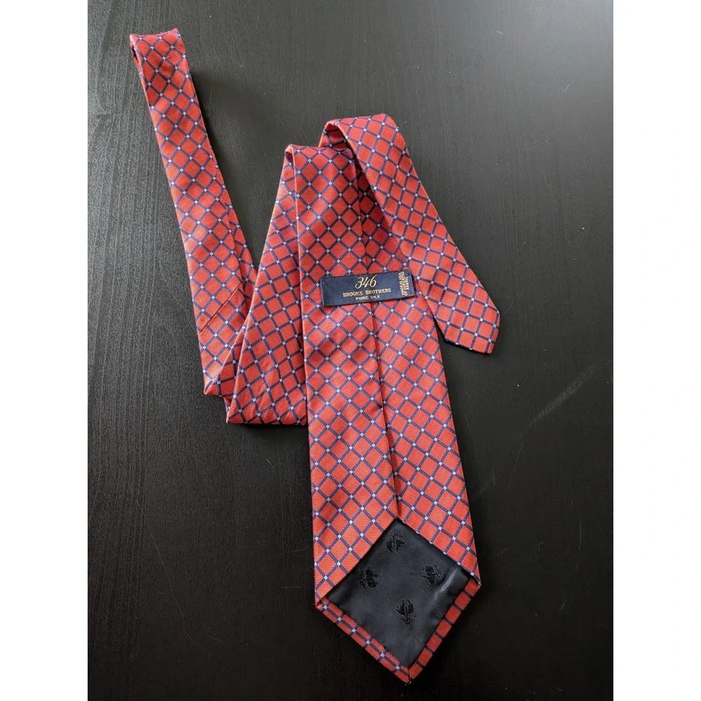 Brooks Brothers 346 Pure Silk Tie Necktie Burnt Red With Blue 